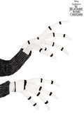 Black-and-white striped Skellington costume gloves.