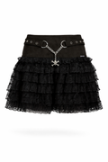 Black Tripp NYC Lace to Lace ruffled skirt with chain detail.