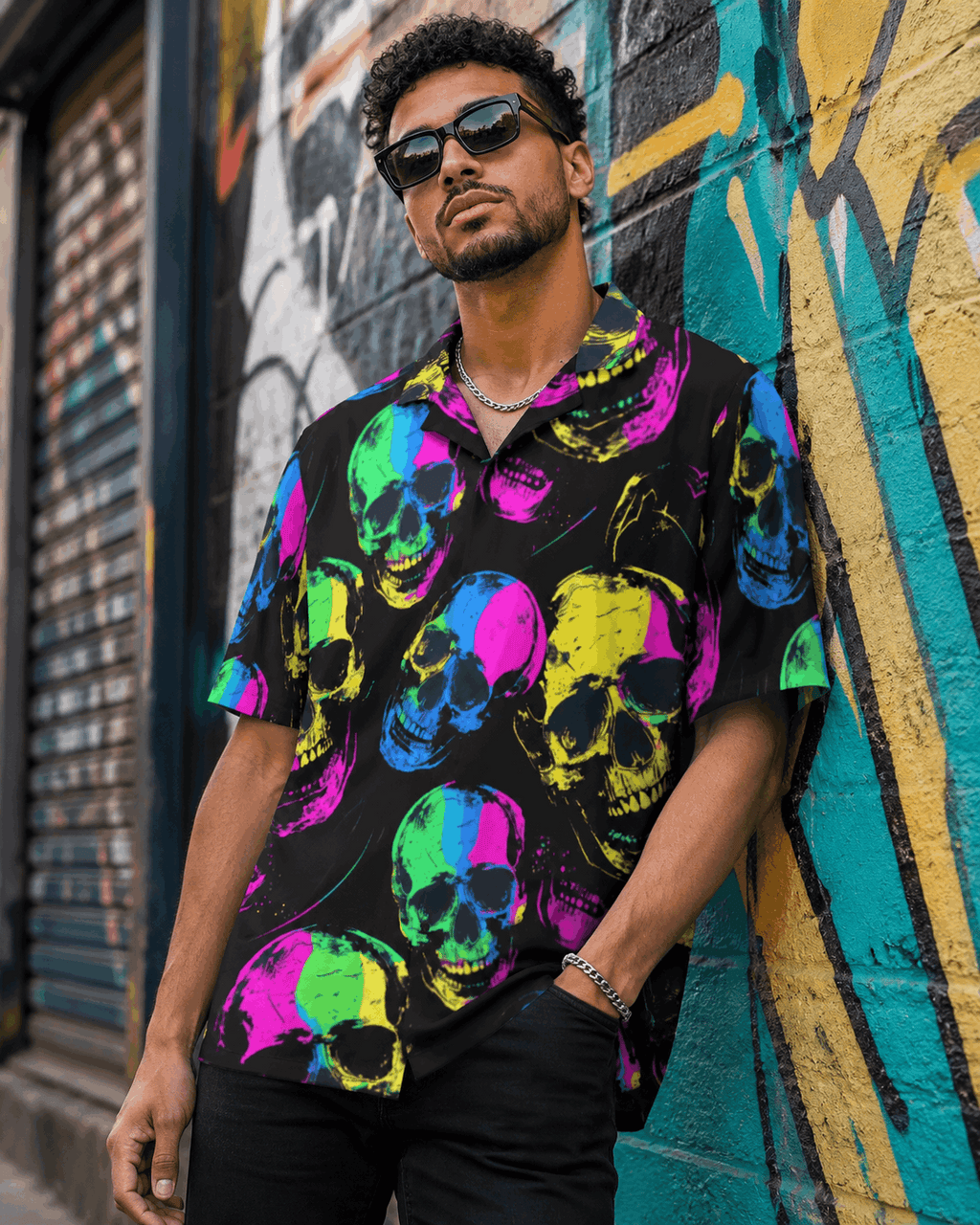 Neon Skulls Gothic Button-Up Shirt - ResirWrecked Costumes