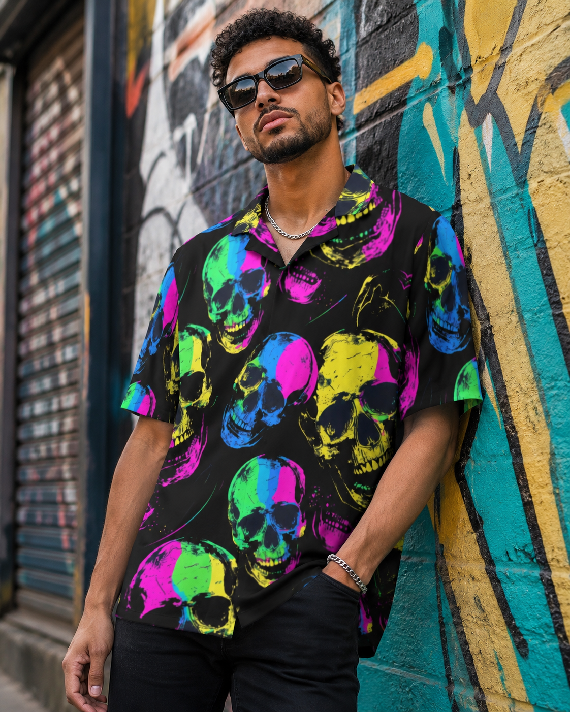 Neon Skulls Gothic Button-Up Shirt - ResirWrecked Costumes