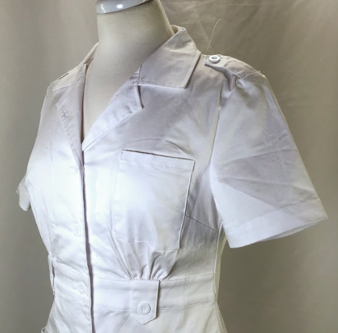 Nurse Costume dress – Demented Nurse Dress “Asylum Edition” white dress with button details and pockets.