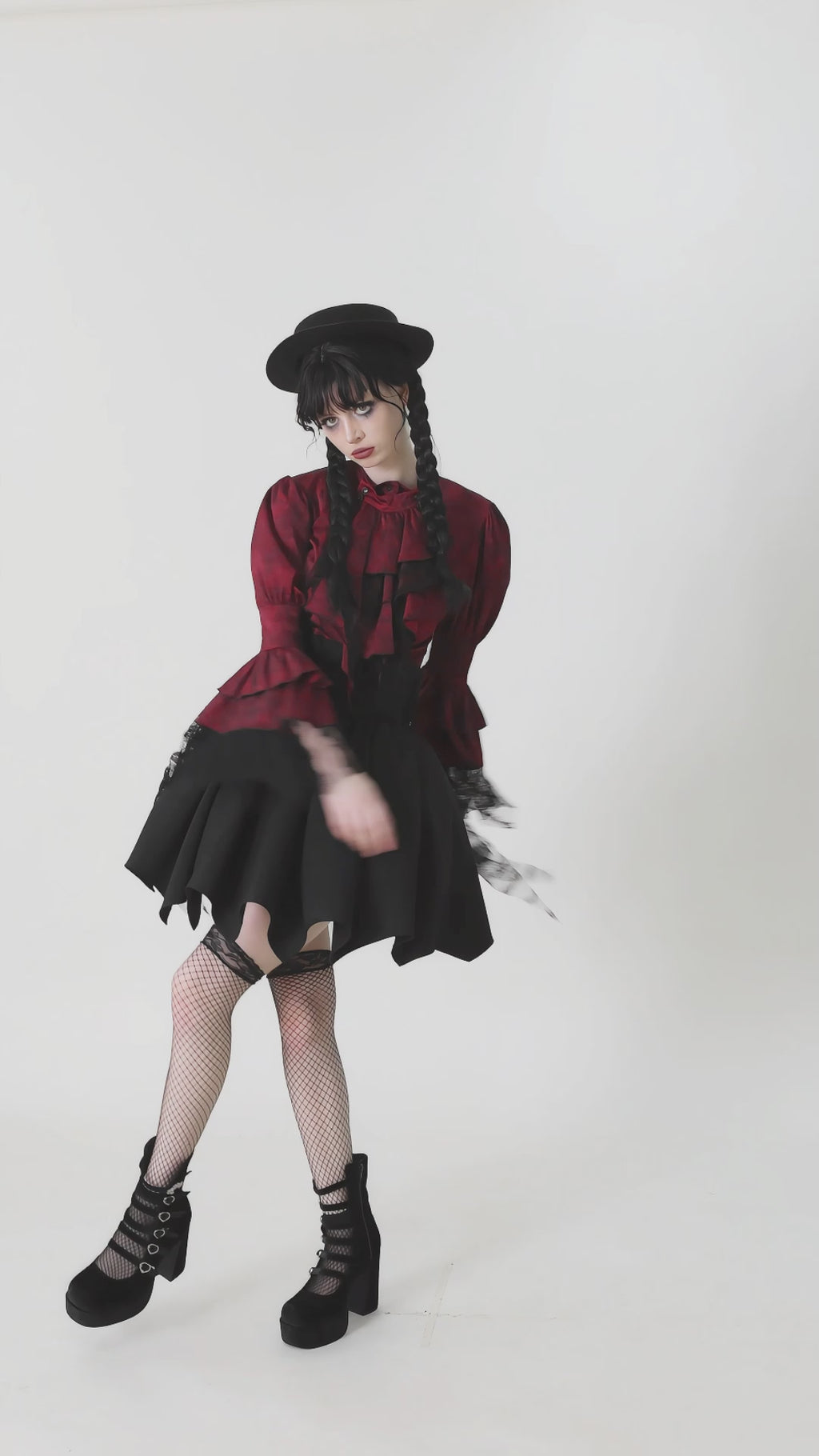 Crimson Button-Up Blouse with Removable Ascot