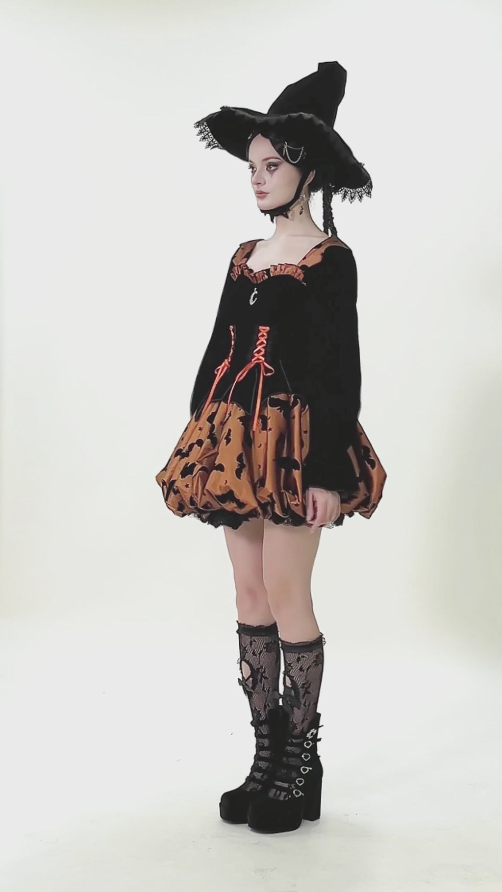Black & Copper-Orange Bat Mini Dress