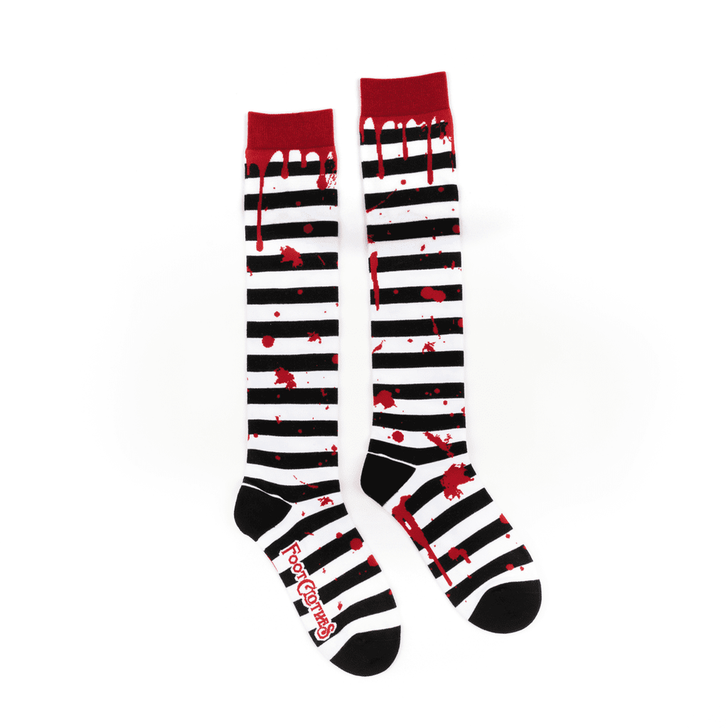 Sanguine Stripes Blood Spatter Knee High Socks - ResirWrecked Costumes