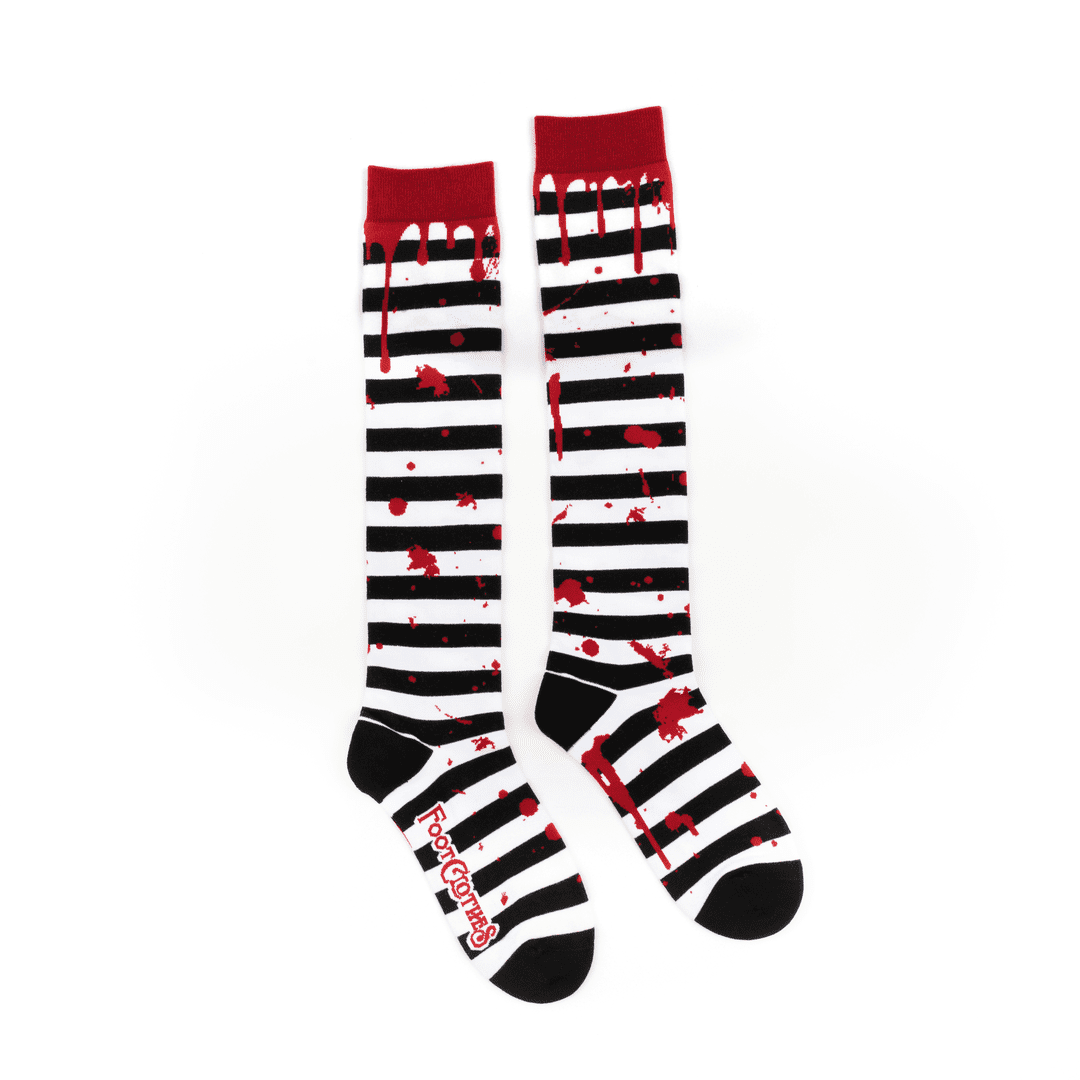 Sanguine Stripes Blood Spatter Knee High Socks - ResirWrecked Costumes