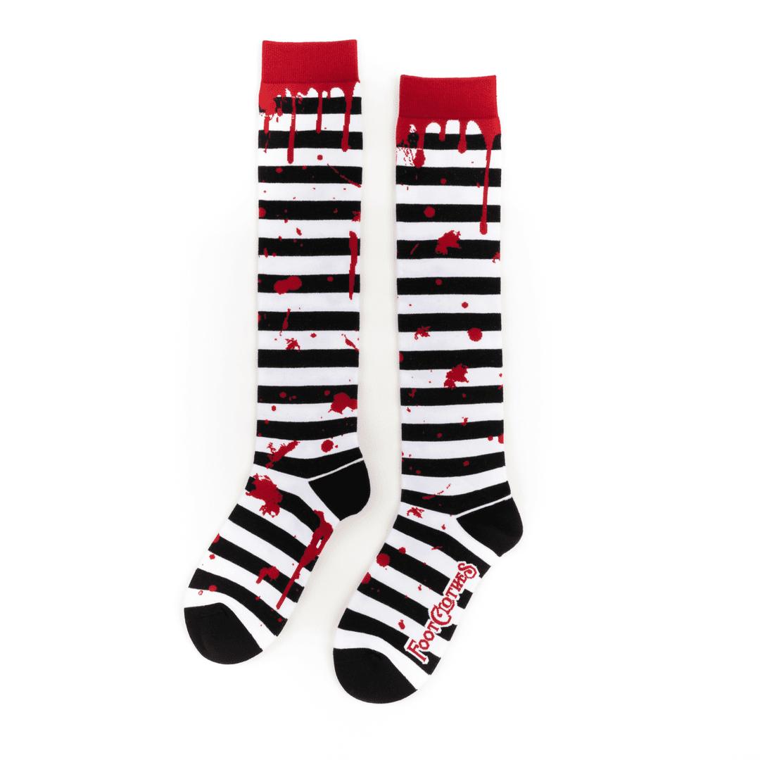 Sanguine Stripes Blood Spatter Knee High Socks - ResirWrecked Costumes