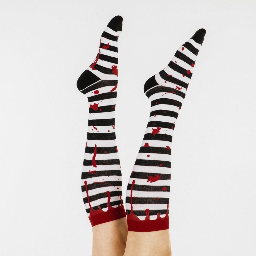 Sanguine Stripes Blood Spatter Knee High Socks - ResirWrecked Costumes