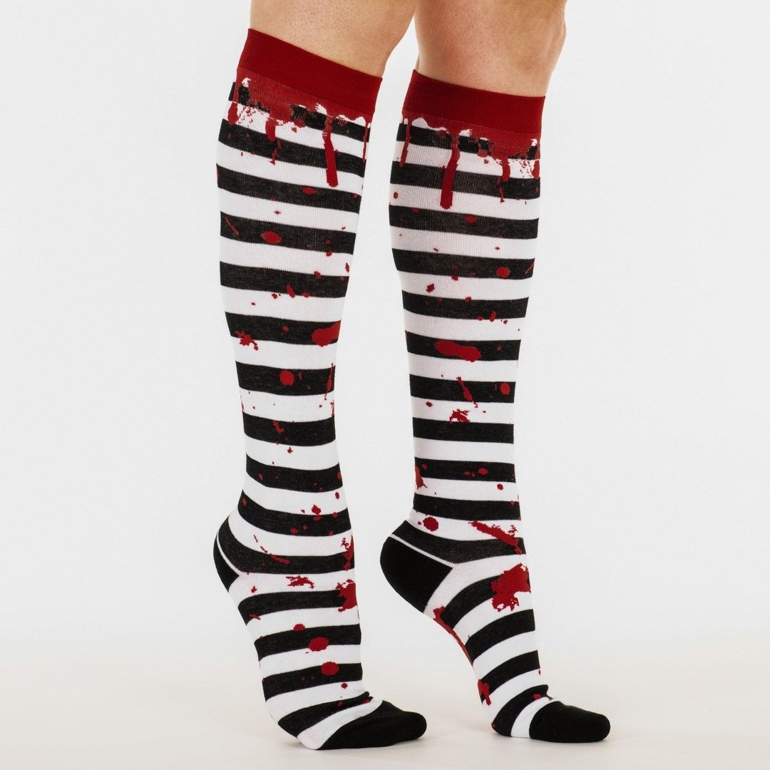 Sanguine Stripes Blood Spatter Knee High Socks - ResirWrecked Costumes