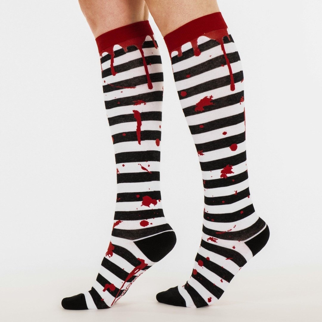 Sanguine Stripes Blood Spatter Knee High Socks - ResirWrecked Costumes