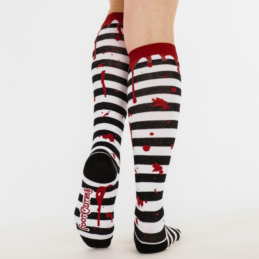 Sanguine Stripes Blood Spatter Knee High Socks - ResirWrecked Costumes