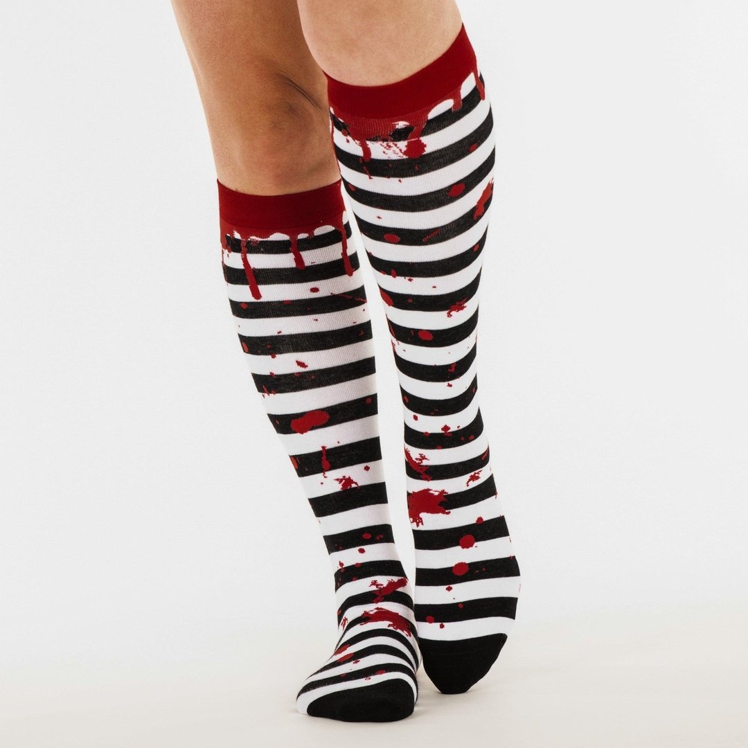 Sanguine Stripes Blood Spatter Knee High Socks - ResirWrecked Costumes