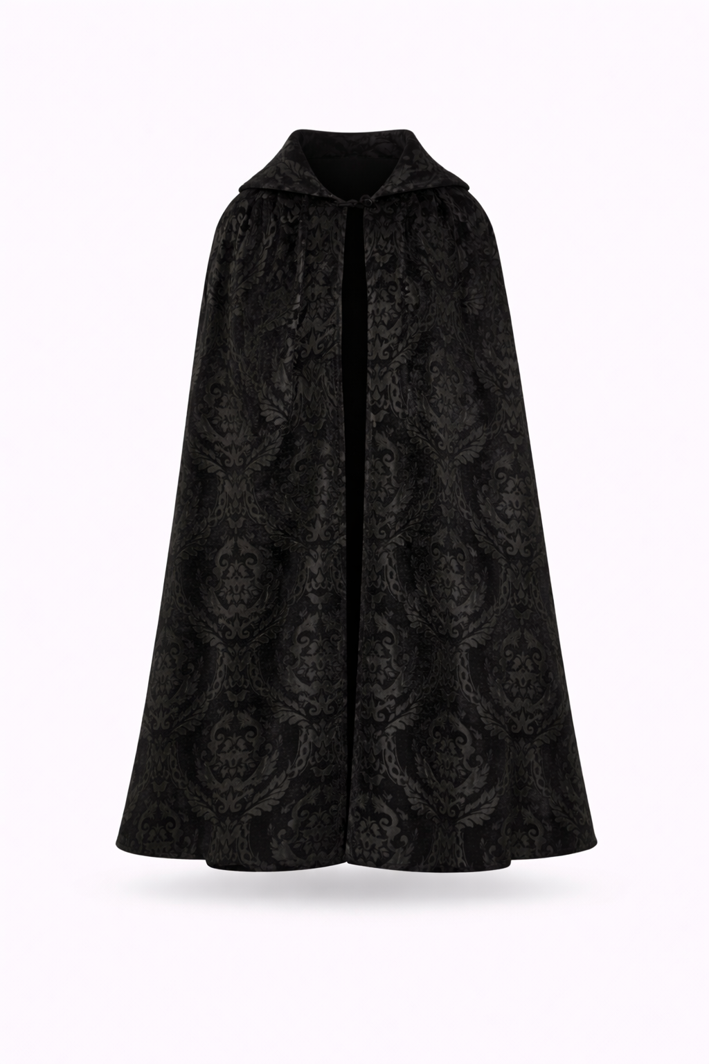 Black Brocade Men's cape - Dramatic Opera Cape featuring rich baroque-patterned fabric in black.