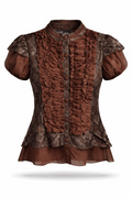 Brown chiffon Victorian shirt with lace frills.