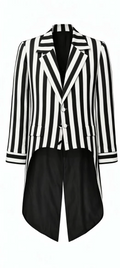 Black-and-white striped cotton tailcoat.