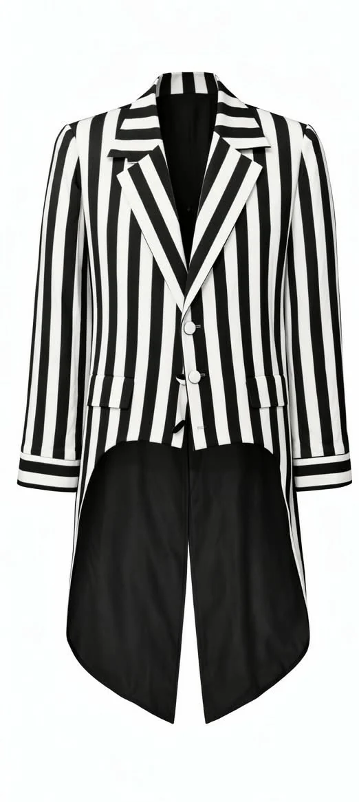 Black-and-white striped cotton tailcoat.