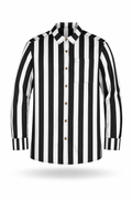 Black-and-white striped slub-cotton button-up shirt.