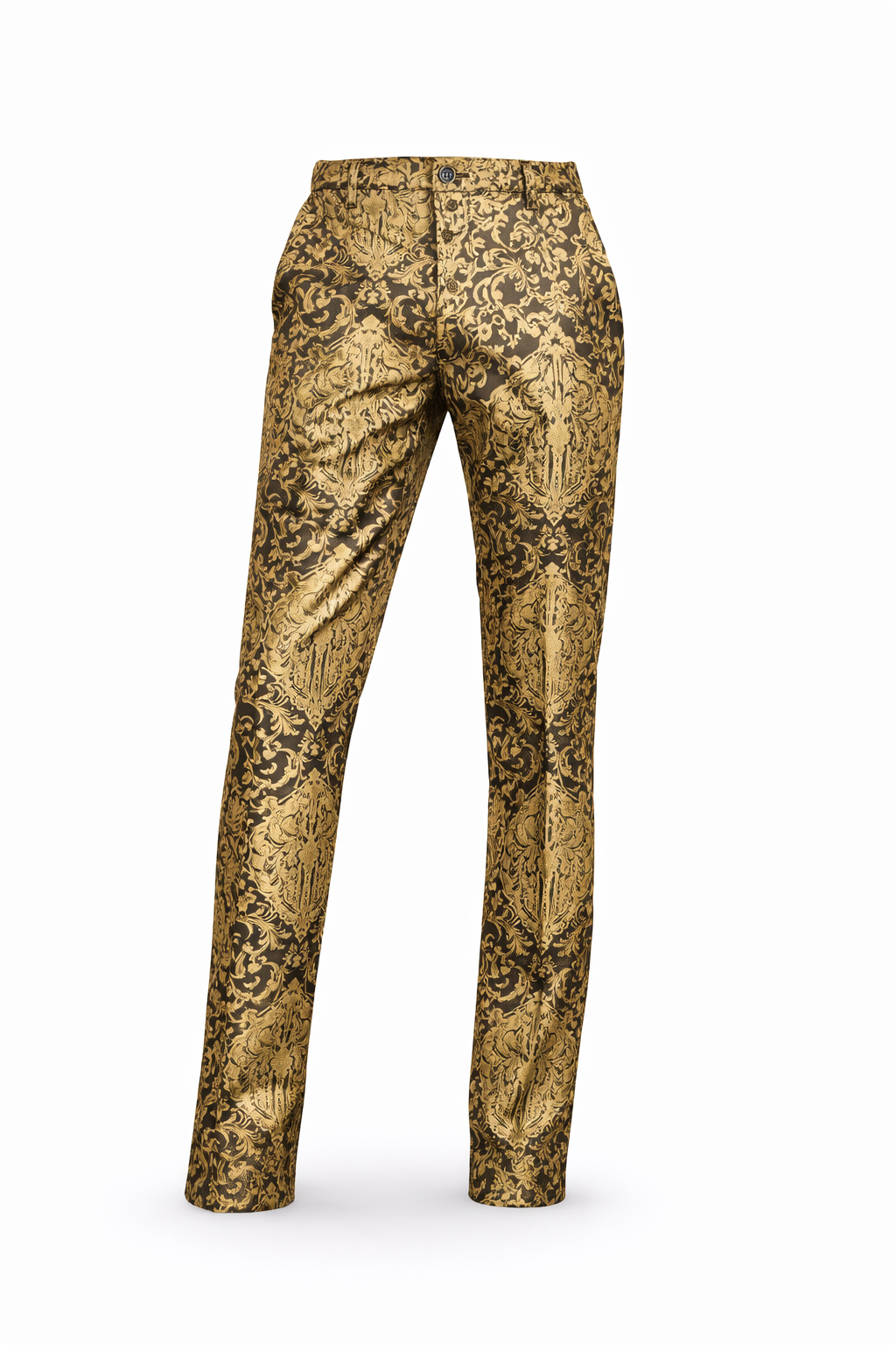 Gold brocade trousers.