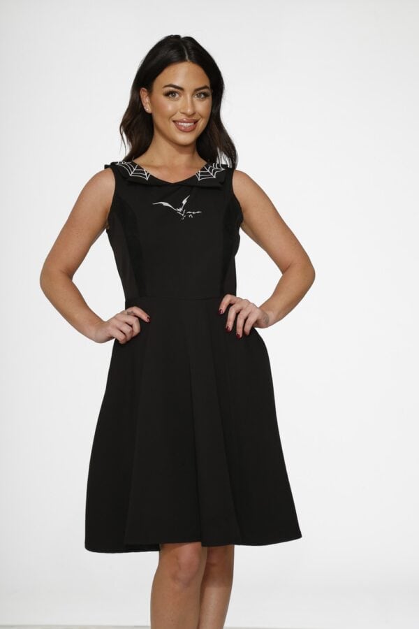 Spider/ Bat Embroidered Dress Black